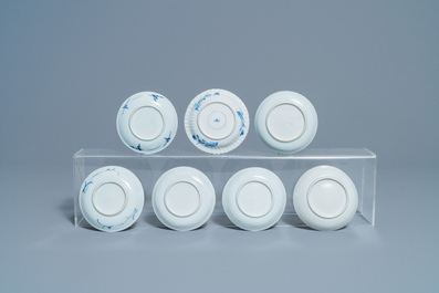 Nineteen Chinese blue and white cups and twenty-one saucers, Kangxi and later