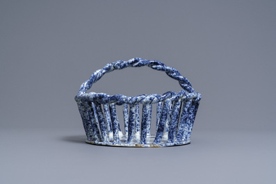 A rare Dutch Delft blue and white reticulated basket, 18th C.
