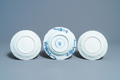 Nine Chinese blue, white, iron-red and gilt plates, Kangxi/Qianlong