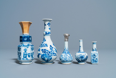 Six Chinese blue and white vases, Kangxi