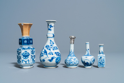 Six Chinese blue and white vases, Kangxi