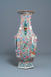 A large Chinese hexagonal famille rose vase, 19th C.