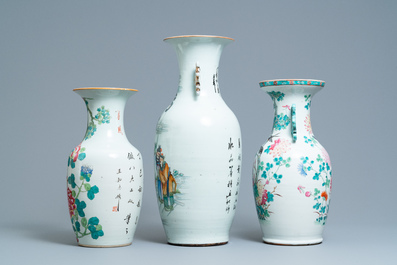 Three Chinese famille rose vases, 19th C.