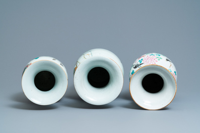 Three Chinese famille rose vases, 19th C.