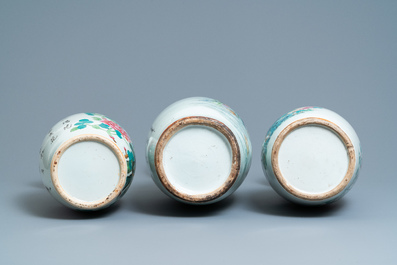 Three Chinese famille rose vases, 19th C.