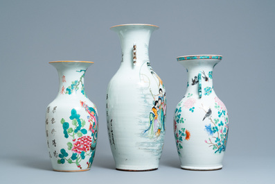 Three Chinese famille rose vases, 19th C.