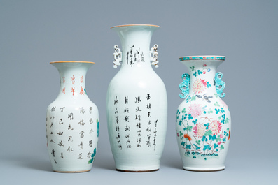 Three Chinese famille rose vases, 19th C.