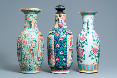 Drie Chinese famille rose vazen, 19e eeuw