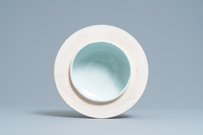 A pair of large Chinese Canton famille rose celadon-ground vases and covers, 19th C.