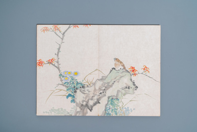 Ecole chinoise, encre et couleurs sur soie: un album figurant onze oiseaux et un &eacute;cureuil, 19/20&egrave;me