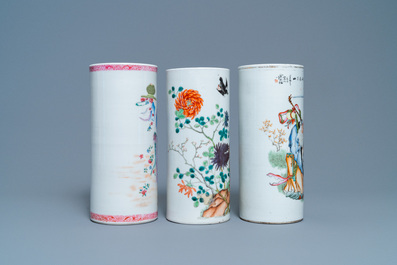 Three Chinese famille rose hat stands, 19/20th C.
