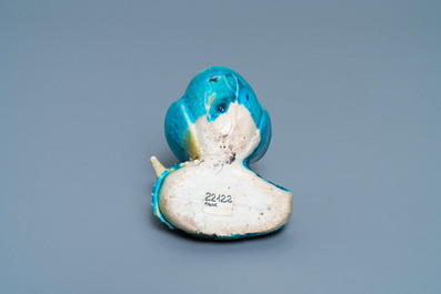 A Chinese aubergine- and turquoise-glazed duck and lotus-shaped water dropper, Kangxi