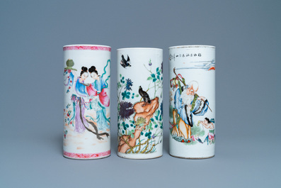 Three Chinese famille rose hat stands, 19/20th C.