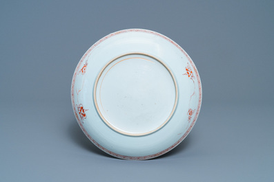 A Chinese famille verte bowl and an iron-red dish, Kangxi