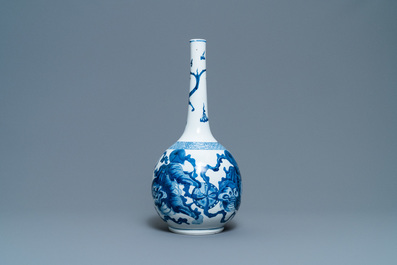 A Chinese blue and white 'Buddhist lions' bottle vase, Kangxi