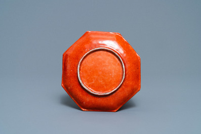 A Chinese octagonal famille rose incense stand with a miniature censer, 19th C.