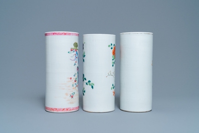 Three Chinese famille rose hat stands, 19/20th C.