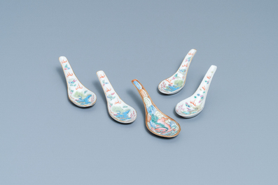 Eleven Chinese famille rose, blue and white and monochrome spoons, 19/20th C.