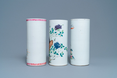 Three Chinese famille rose hat stands, 19/20th C.