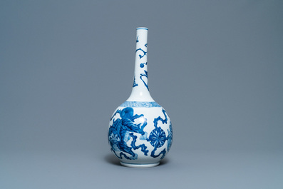 A Chinese blue and white 'Buddhist lions' bottle vase, Kangxi