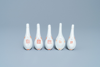 Eleven Chinese famille rose, blue and white and monochrome spoons, 19/20th C.
