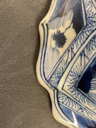 A large Chinese blue and white five-piece garniture with floral and landscape panels, Kangxi