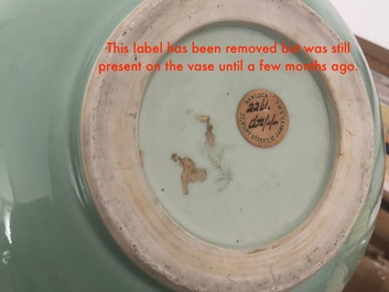 Een Chinese koperrode 'draken' vaas met celadon fondkleur, Kangxi