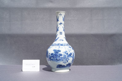 A Chinese blue and white bottle vase, Transitional period