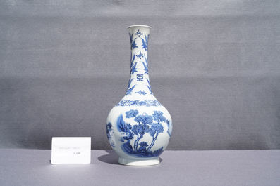 A Chinese blue and white bottle vase, Transitional period