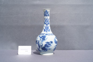 A Chinese blue and white bottle vase, Transitional period