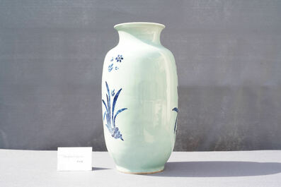 A Chinese blue and white celadon-ground vase, Qianlong