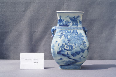 A Chinese blue and white vase with elephant handles, Qianlong
