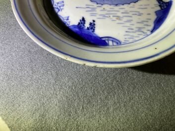 A Chinese blue and white ko-sometsuke 'ship' plate for the Japanese market, Transitional period