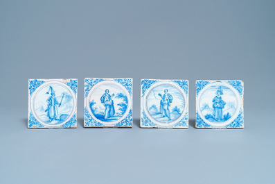 Nine blue, white and manganese Delft style tiles, Montpellier, France, 17th C.