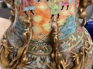A large Chinese Canton famille rose vase, 19th C.