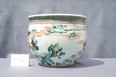 A Chinese famille verte fishbowl, 19th C.