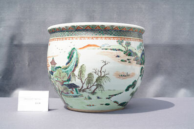 A Chinese famille verte fishbowl, 19th C.