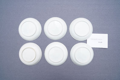 Six fine Chinese famille rose 'Mandarin' cups and saucers, Qianlong