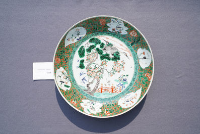 A Chinese famille verte 'cranes' dish, Kangxi