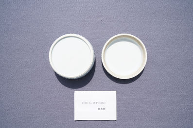 Een ronde Chinese blauw-witte dekseldoos, Kangxi