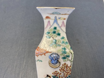 A Chinese square famille rose vase, 19th C.