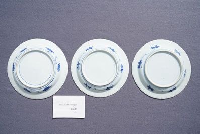 Six Chinese blue and white 'Scheveningen' plates, Kangxi
