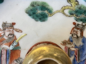 A Chinese octagonal famille rose incense stand with a miniature censer, 19th C.