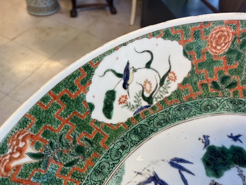 A Chinese famille verte 'cranes' dish, Kangxi
