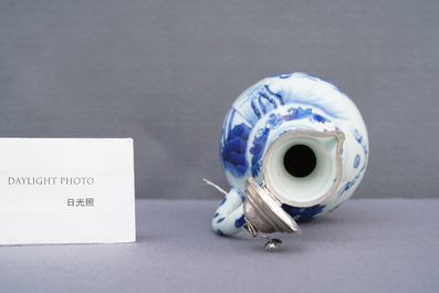 A Chinese blue and white ewer with Dutch silver mounts, Transitional period