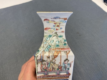 A Chinese square famille rose vase, 19th C.
