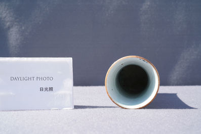 A Chinese blue and white sleeve vase with birds among blossoming branches, Transitional period