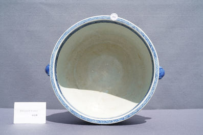 A large Chinese blue and white 'landscape' censer, Qianlong