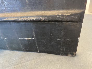 A pair of Chinese famille rose black gravel-ground plaques, Jiaqing