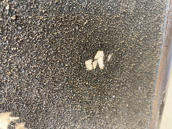 A pair of Chinese famille rose black gravel-ground plaques, Jiaqing